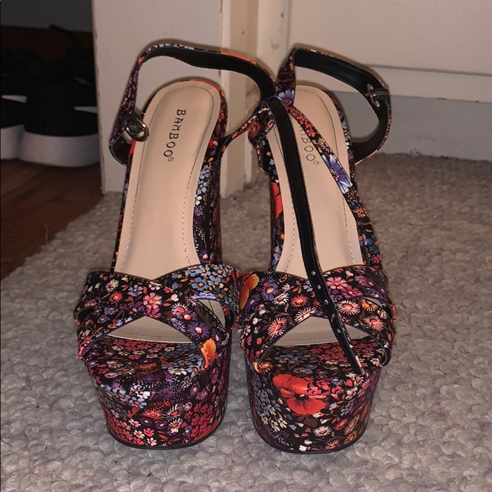 Bamboo Floral Block Heels